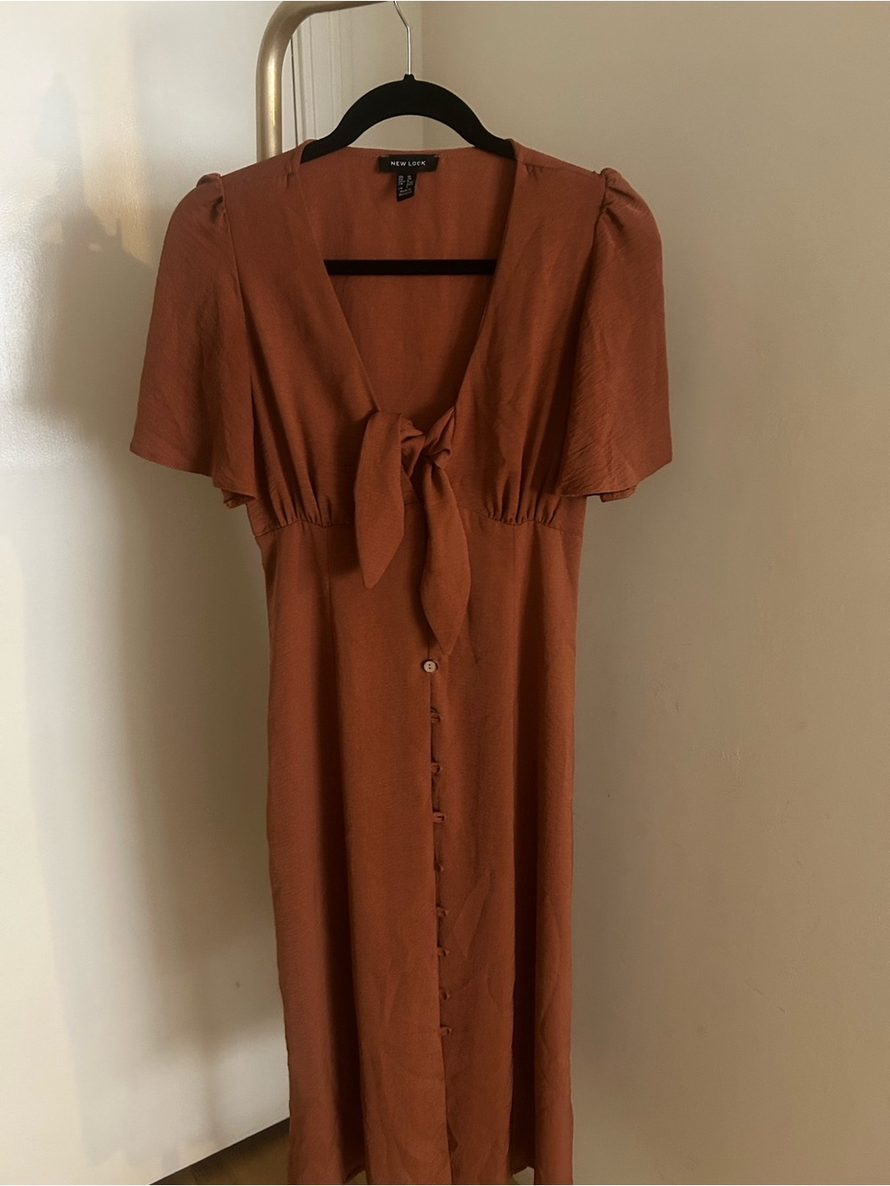 New Look Rust Brown Tie Front Midi Dress Size 6